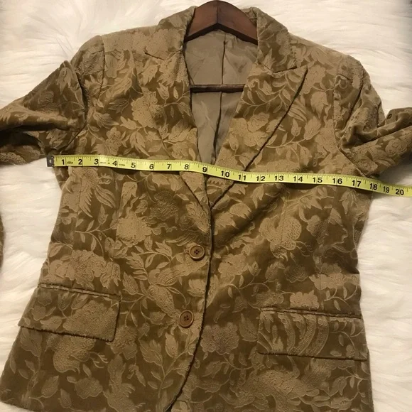 Theory Womens Crushed Velvet Blazer Size Medium Floral Baroque Gold Classic HTF
